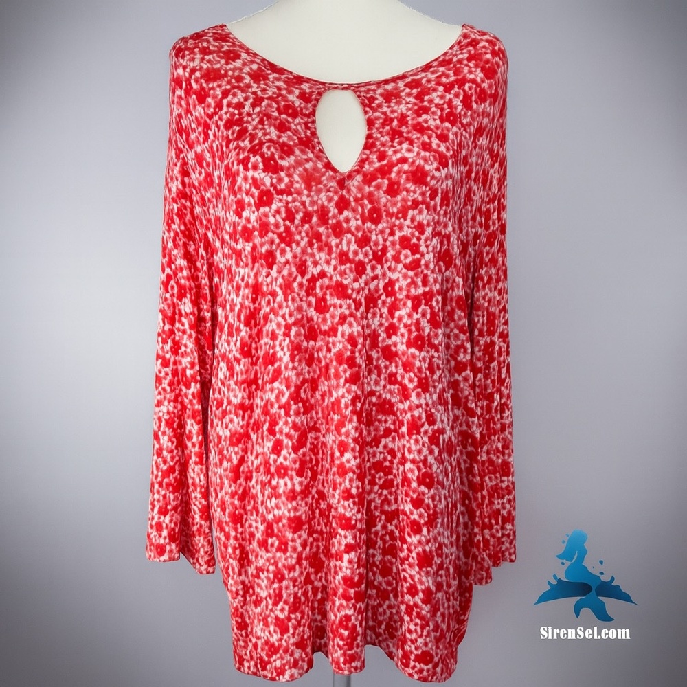 1138 MICHAEL Michael Kors Tunic Top – Size 3X – Red White Floral